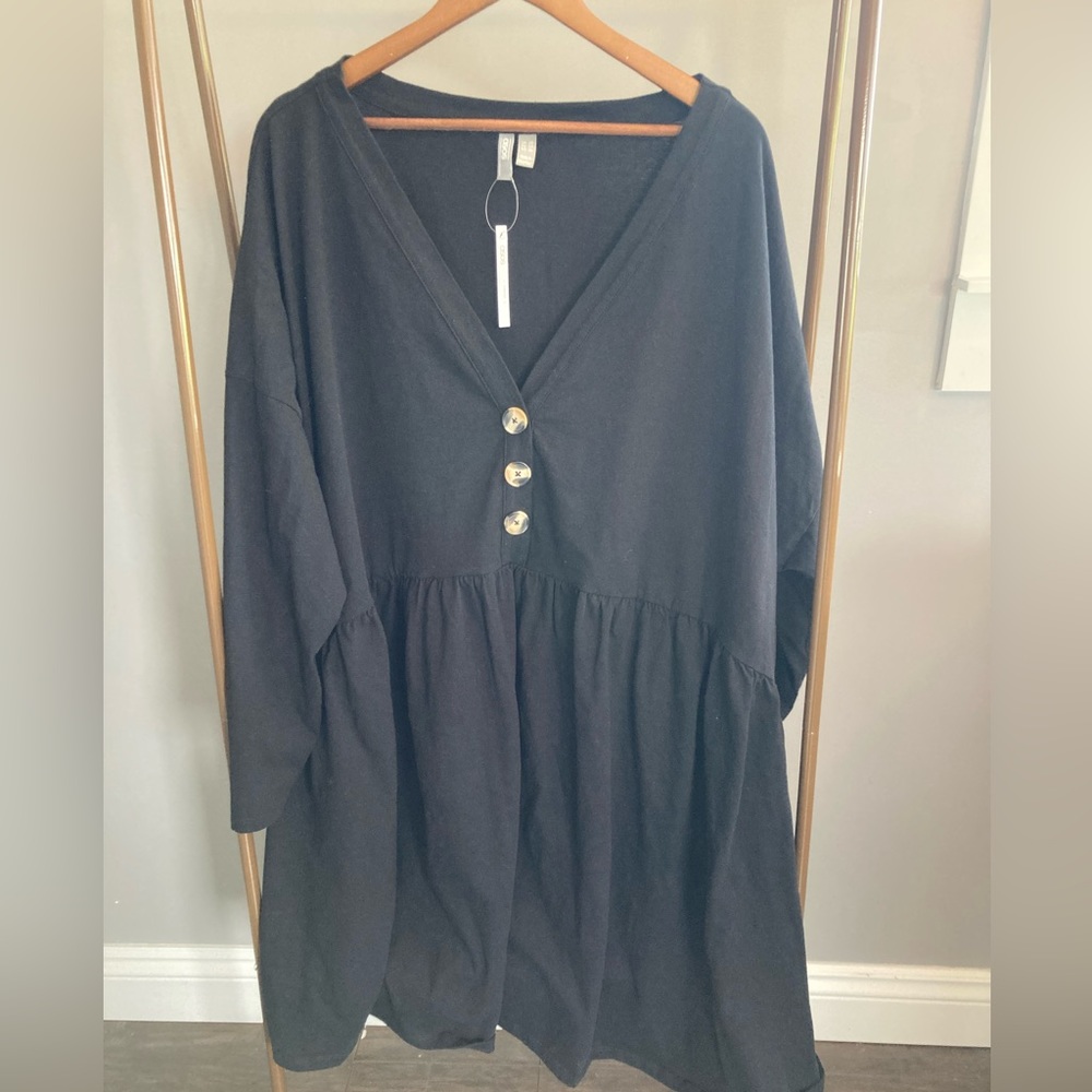 ASOS Curve Black V-Neck Button Babydoll Dress Size 26